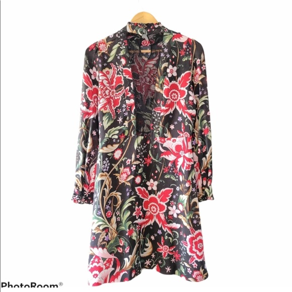Zara Multicolor Floral Print Long Sleeve Dress Size Medium, but fits like Sm - Picture 13 of 17